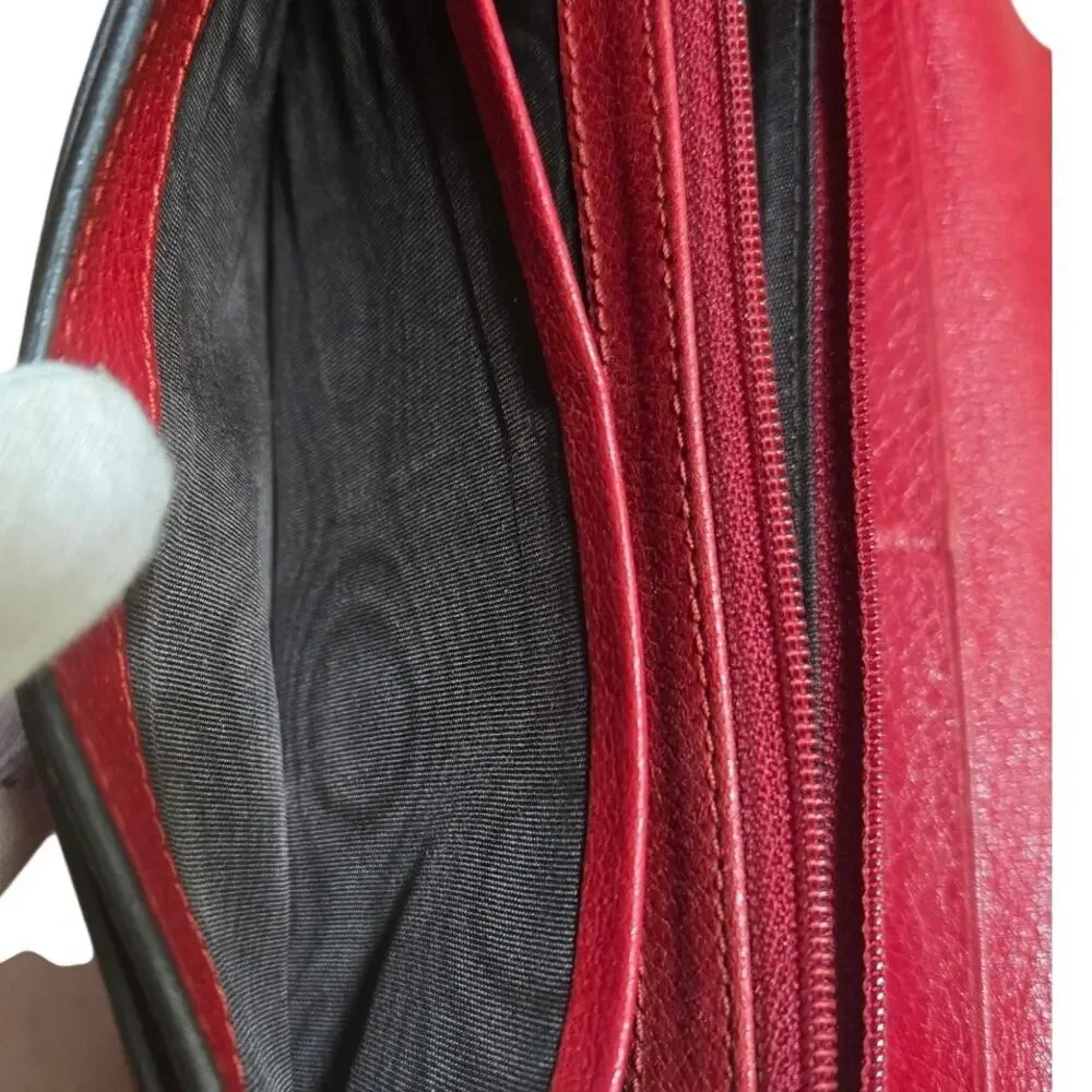 Gucci‎ GG Embroidered Floral Crystal Continental Red Leather Trifold Wallet